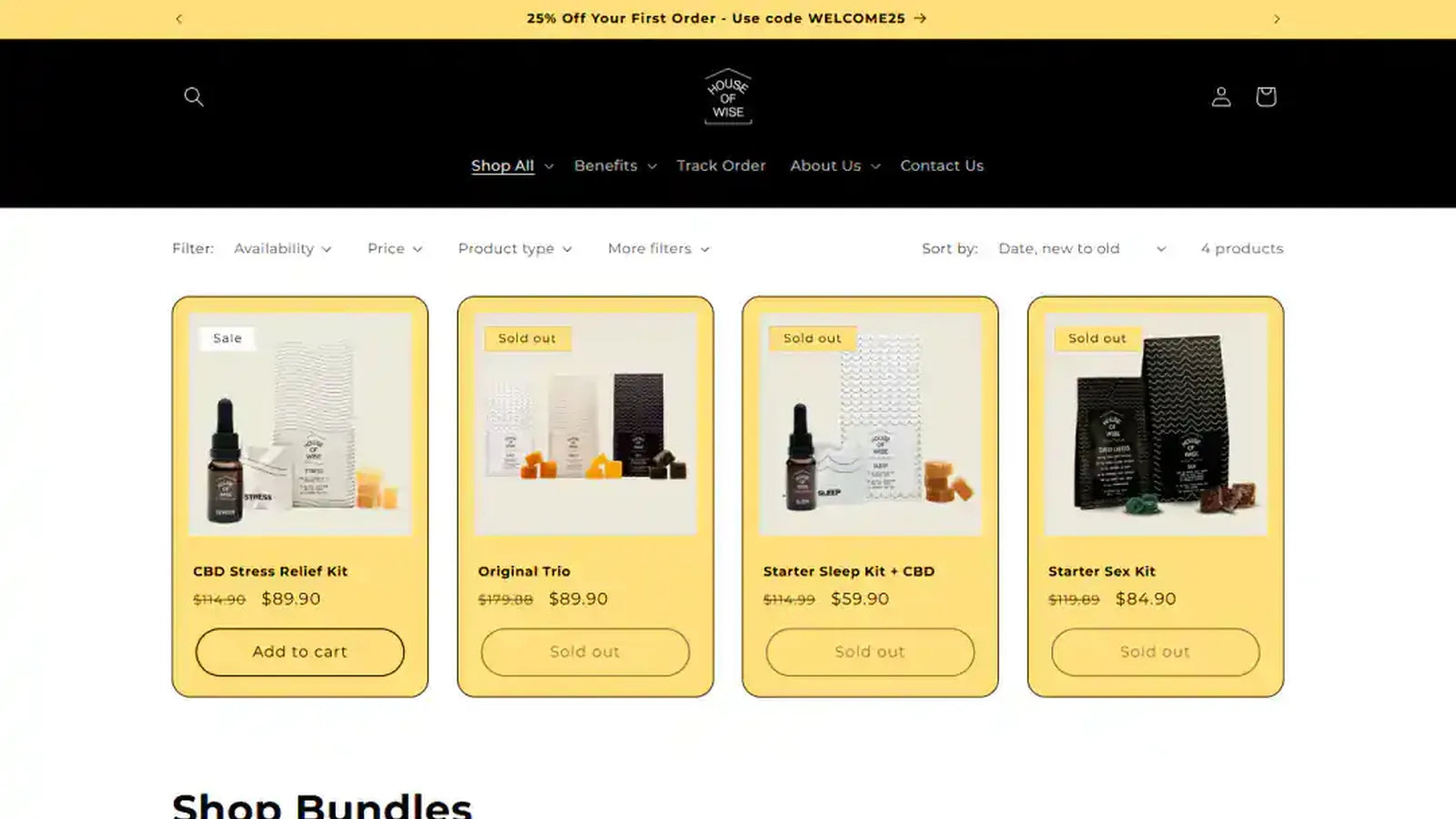 House of Wise bundle page — genuine desktop storefront capture from the project portfolio.