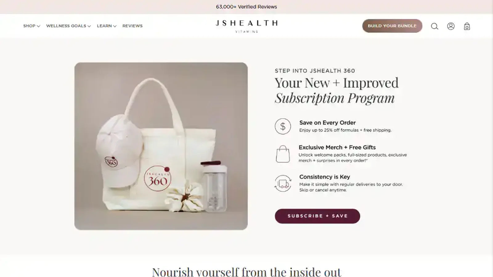 JSHealth Vitamins subscription page — genuine desktop storefront capture from the project portfolio.