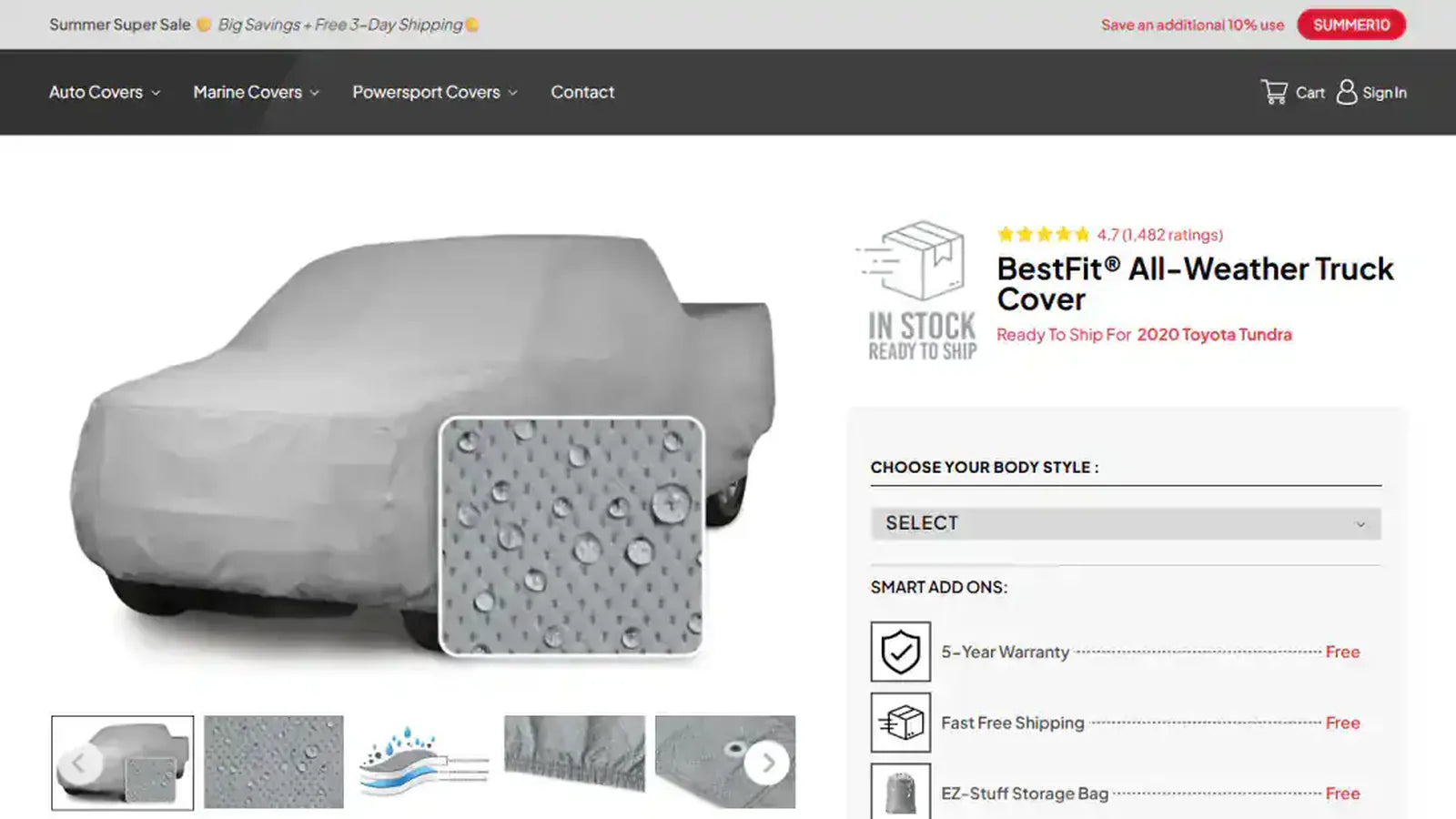BestCovers product page — genuine desktop storefront capture from the project portfolio.
