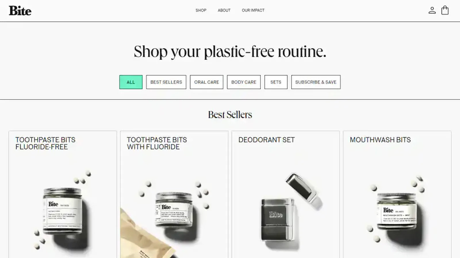 Bite collection page — genuine desktop storefront capture from the project portfolio.