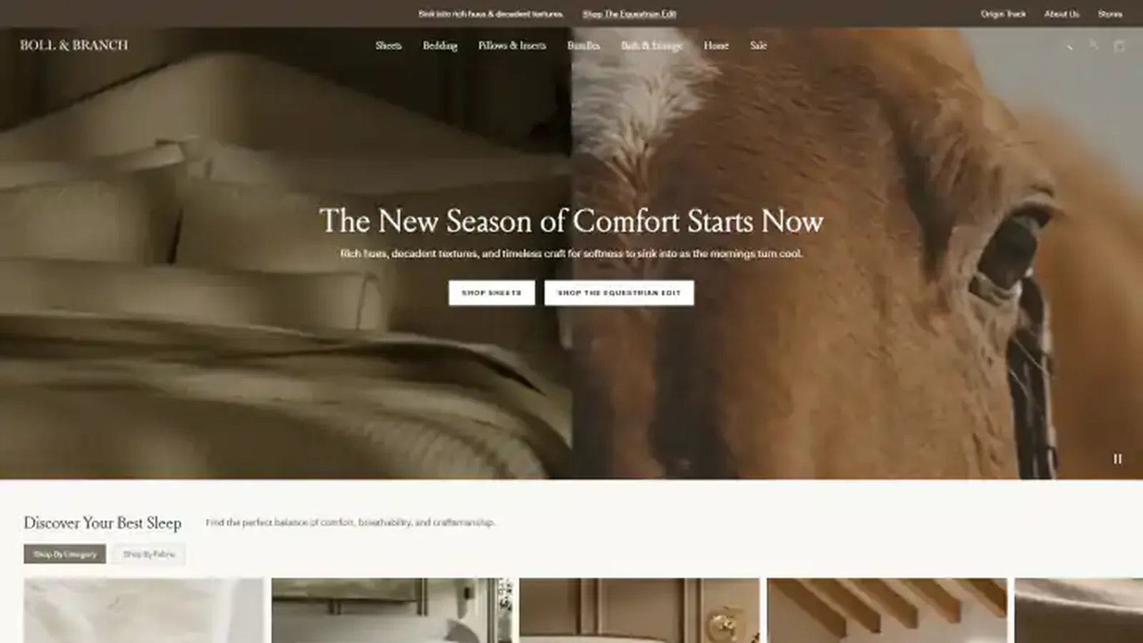 Boll & Branch homepage — genuine desktop storefront capture from the project portfolio.