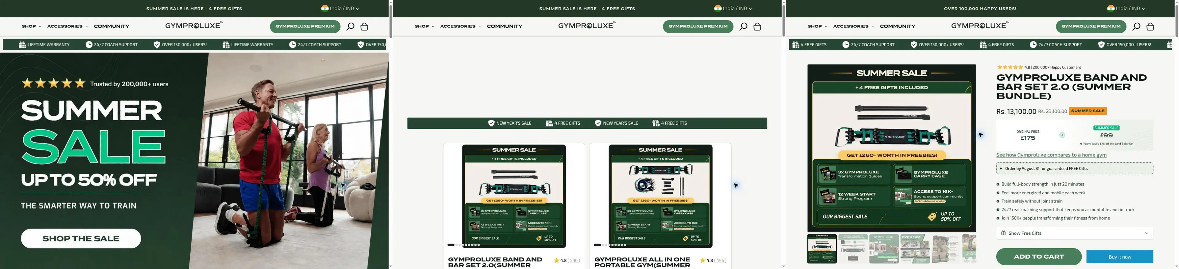 Gymproluxe homepage storefront snapshot