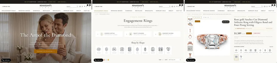 Renaissance Jewel storefront screenshot from the Vivek Codes portfolio