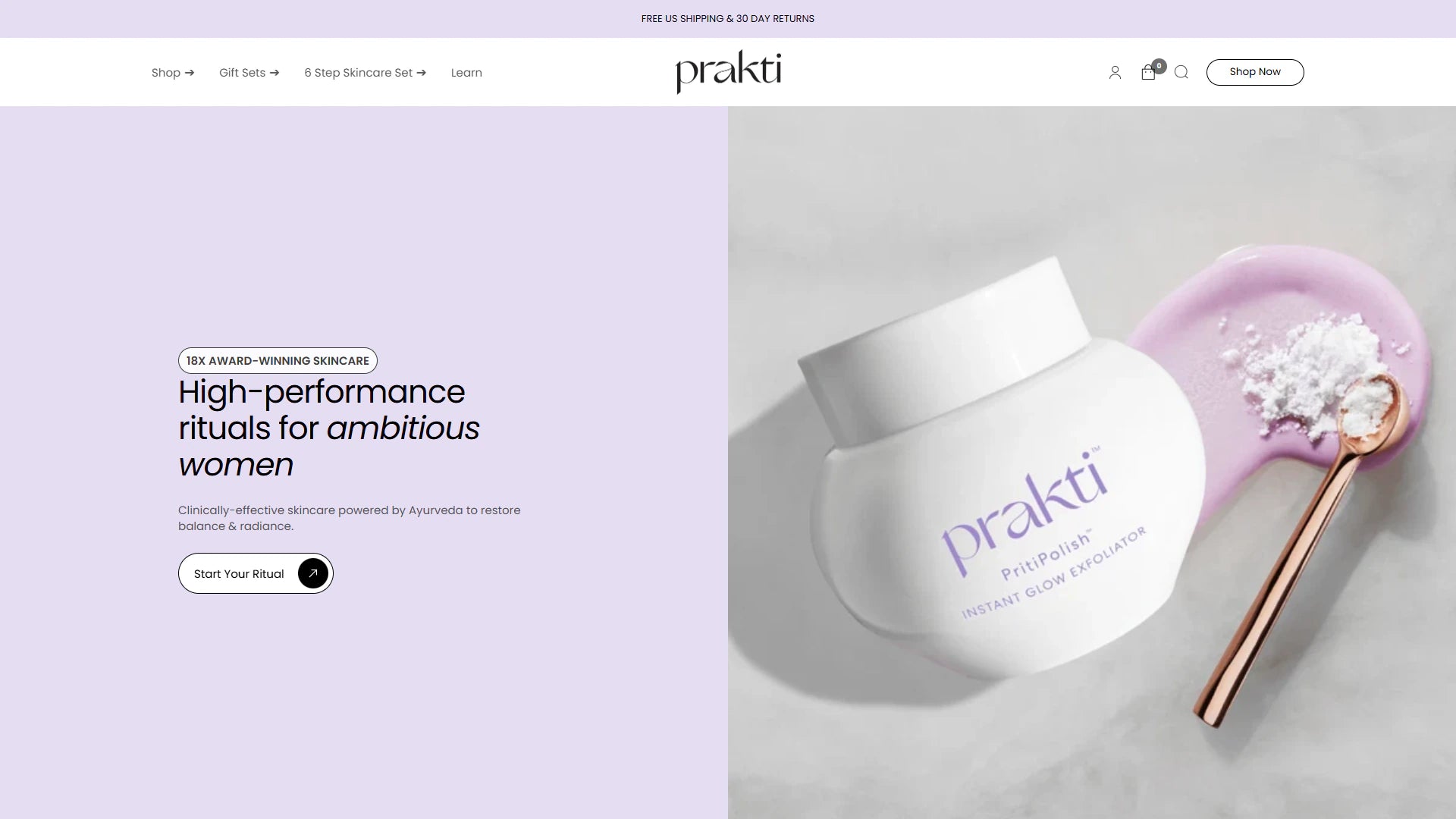 Prakti Beauty homepage Shopify storefront capture