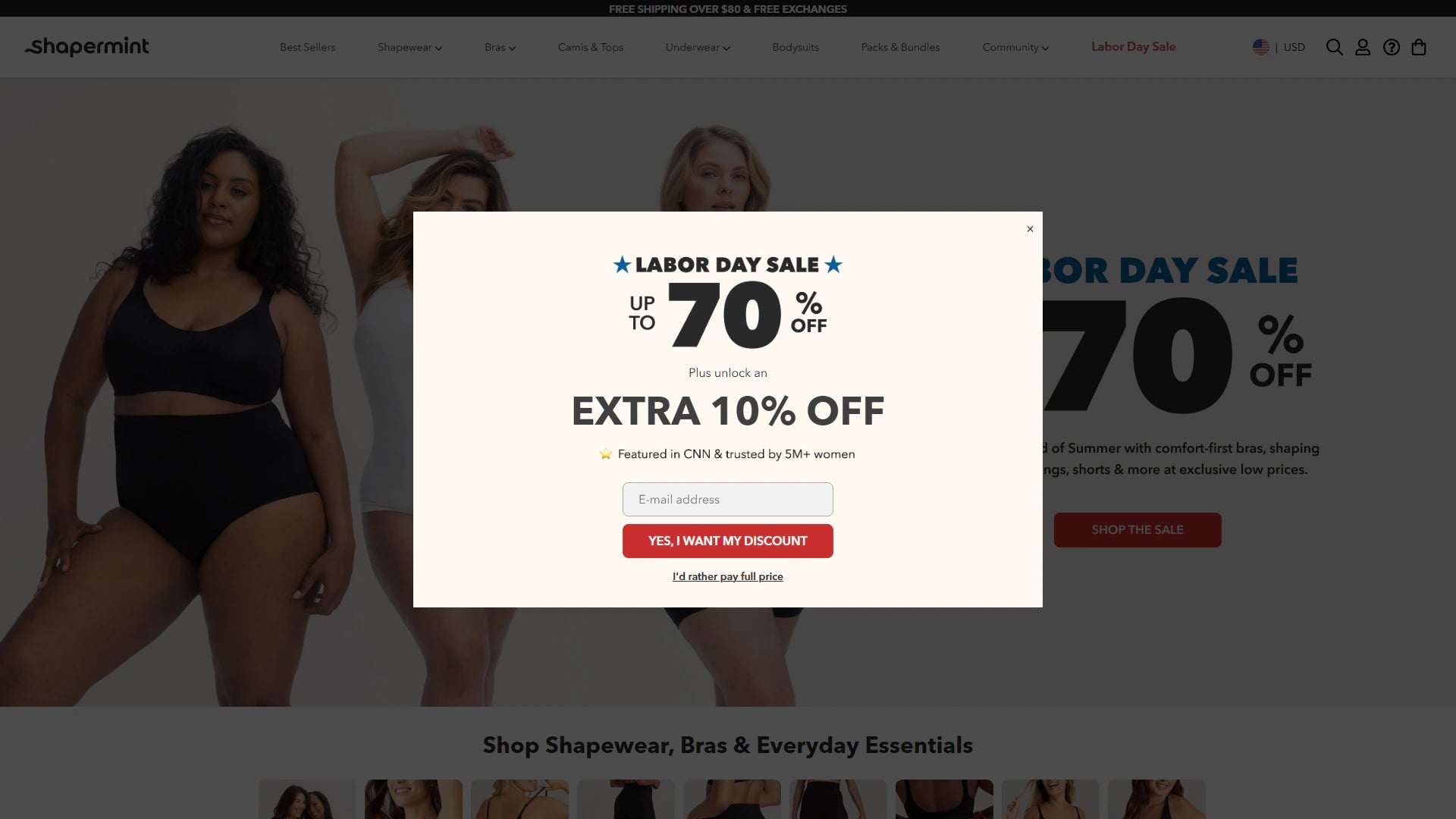 Shapermint homepage Shopify storefront capture