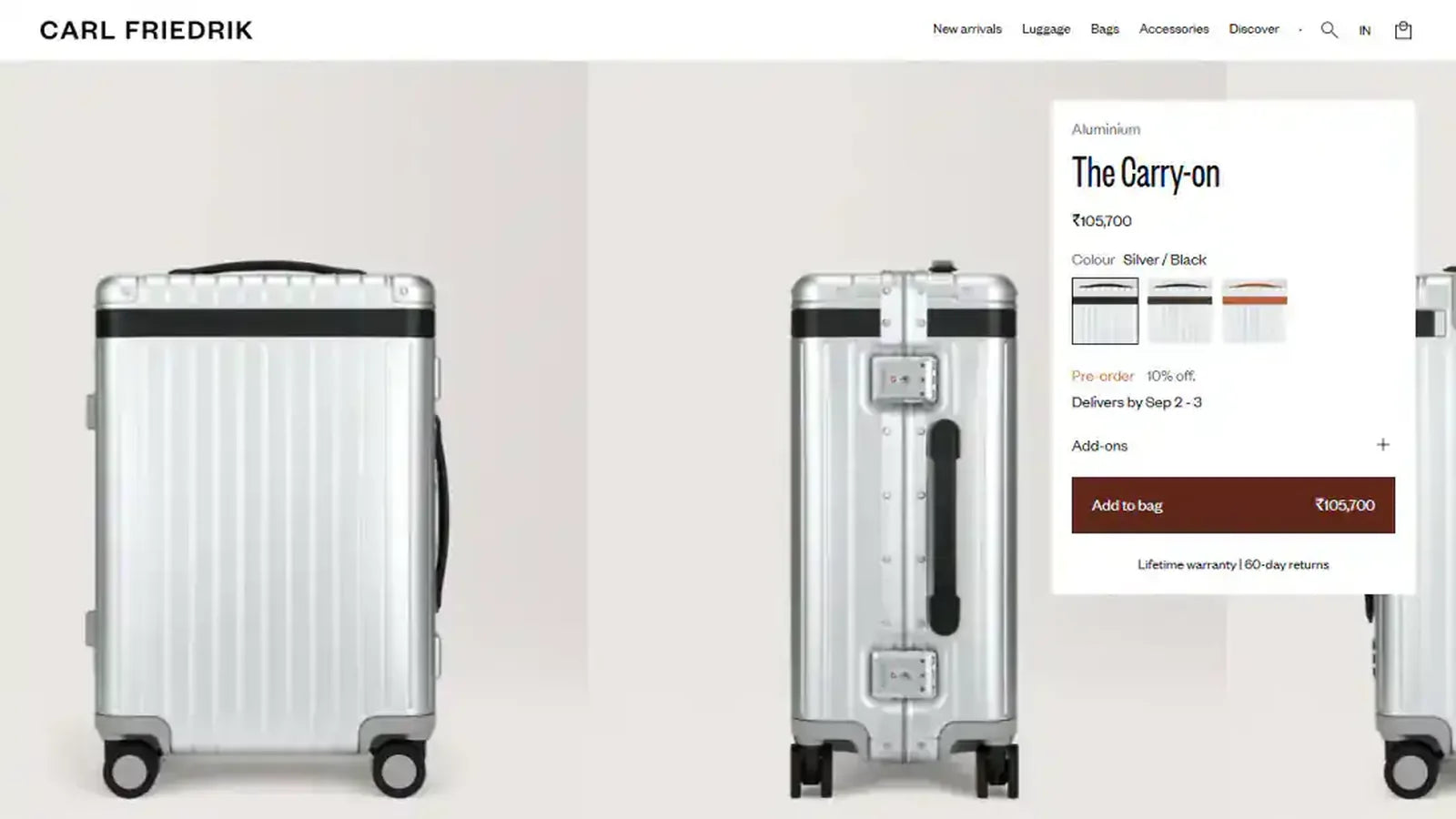 Carl Friedrik product page — genuine desktop storefront capture from the project portfolio.