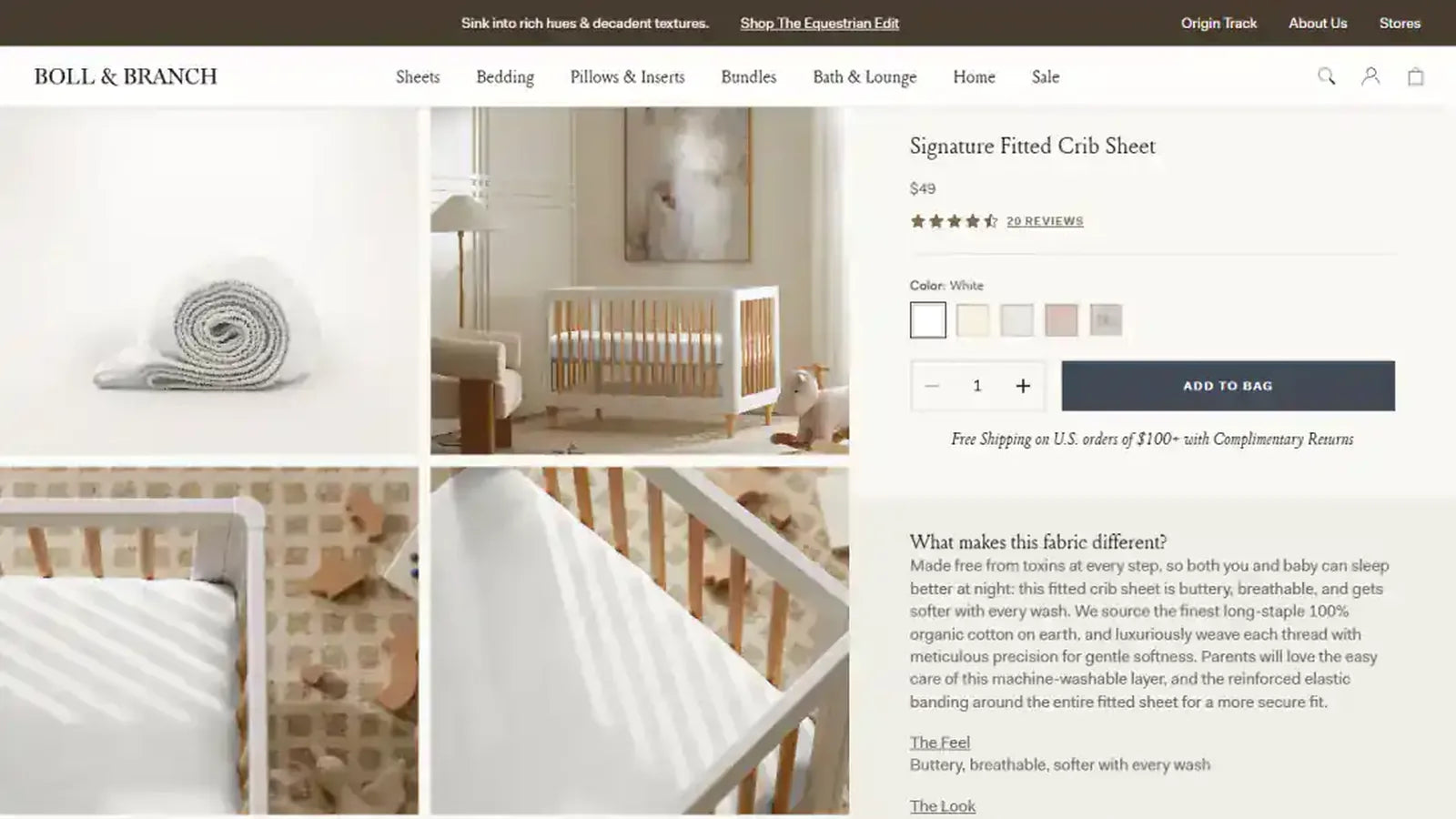 Boll & Branch product page — genuine desktop storefront capture from the project portfolio.