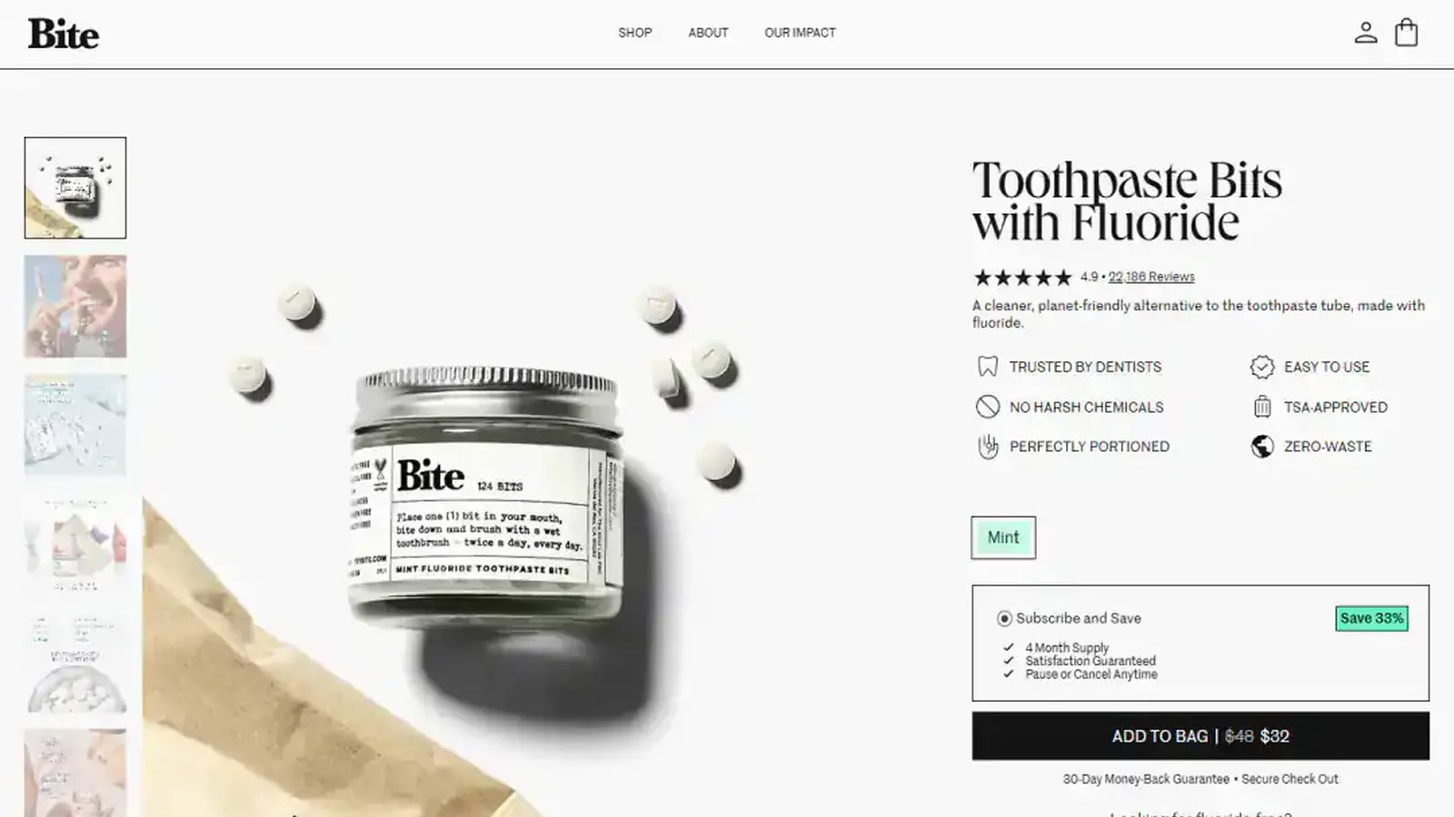 Bite subscription page — genuine desktop storefront capture from the project portfolio.