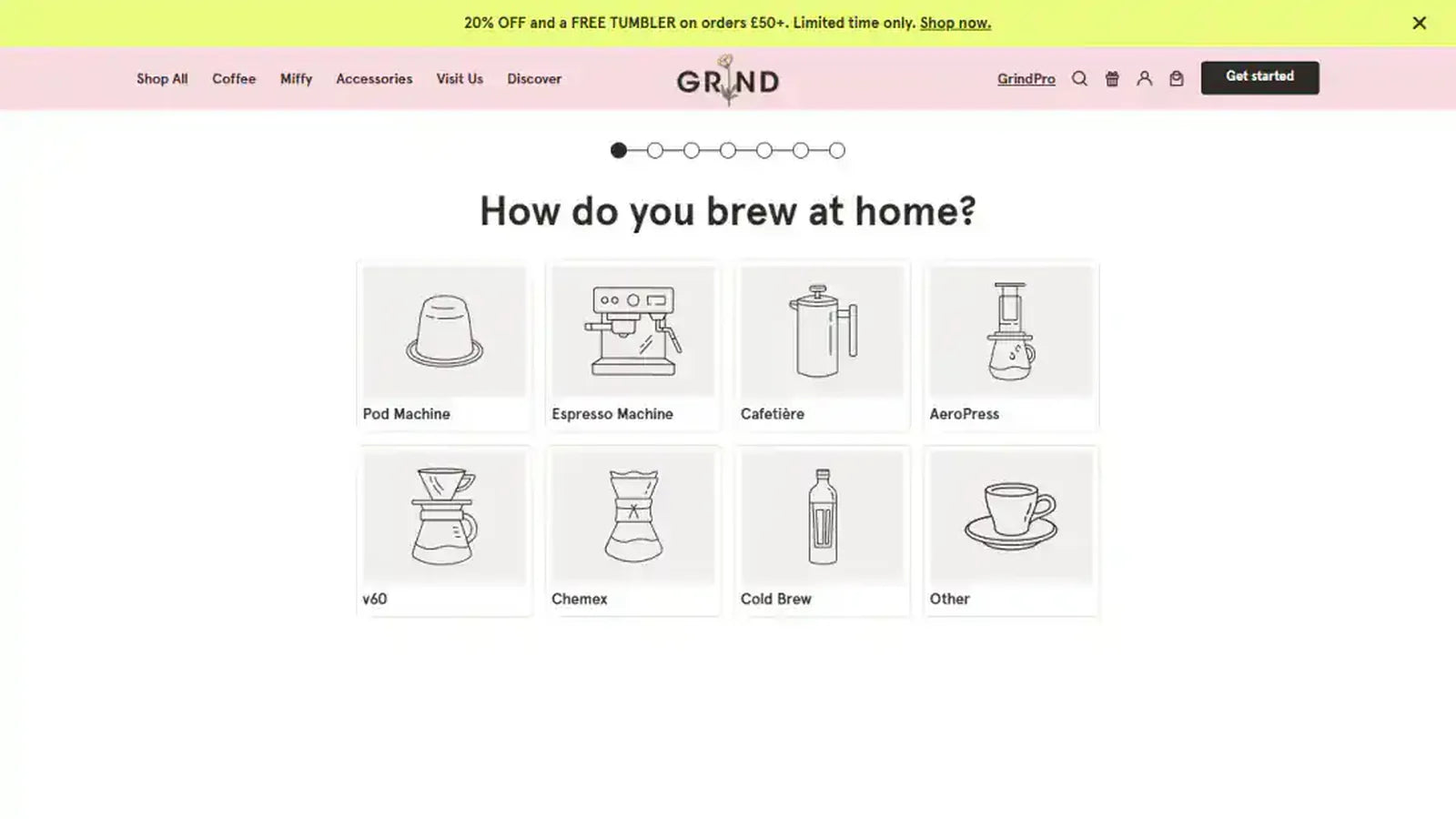 Grind product finder — genuine desktop storefront capture from the project portfolio.