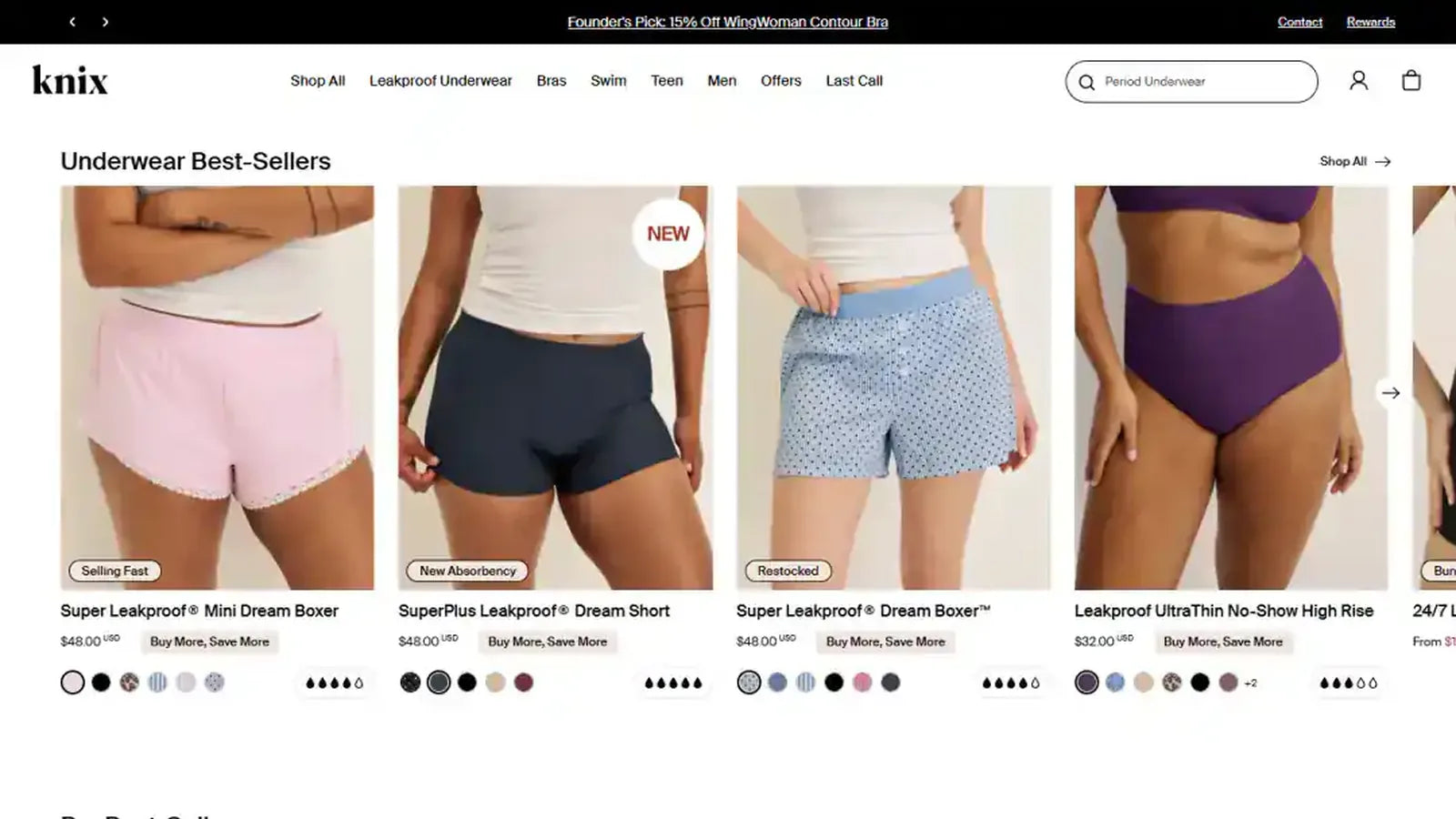 Knix product finder — genuine desktop storefront capture from the project portfolio.