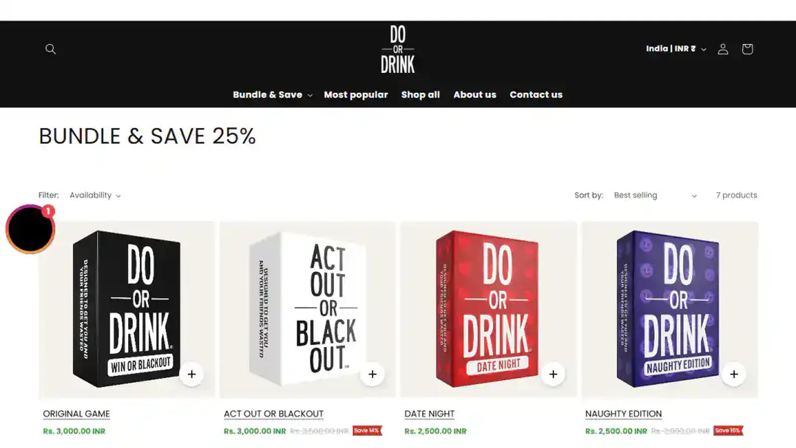 Do or Drink bundle page — genuine desktop storefront capture from the project portfolio.