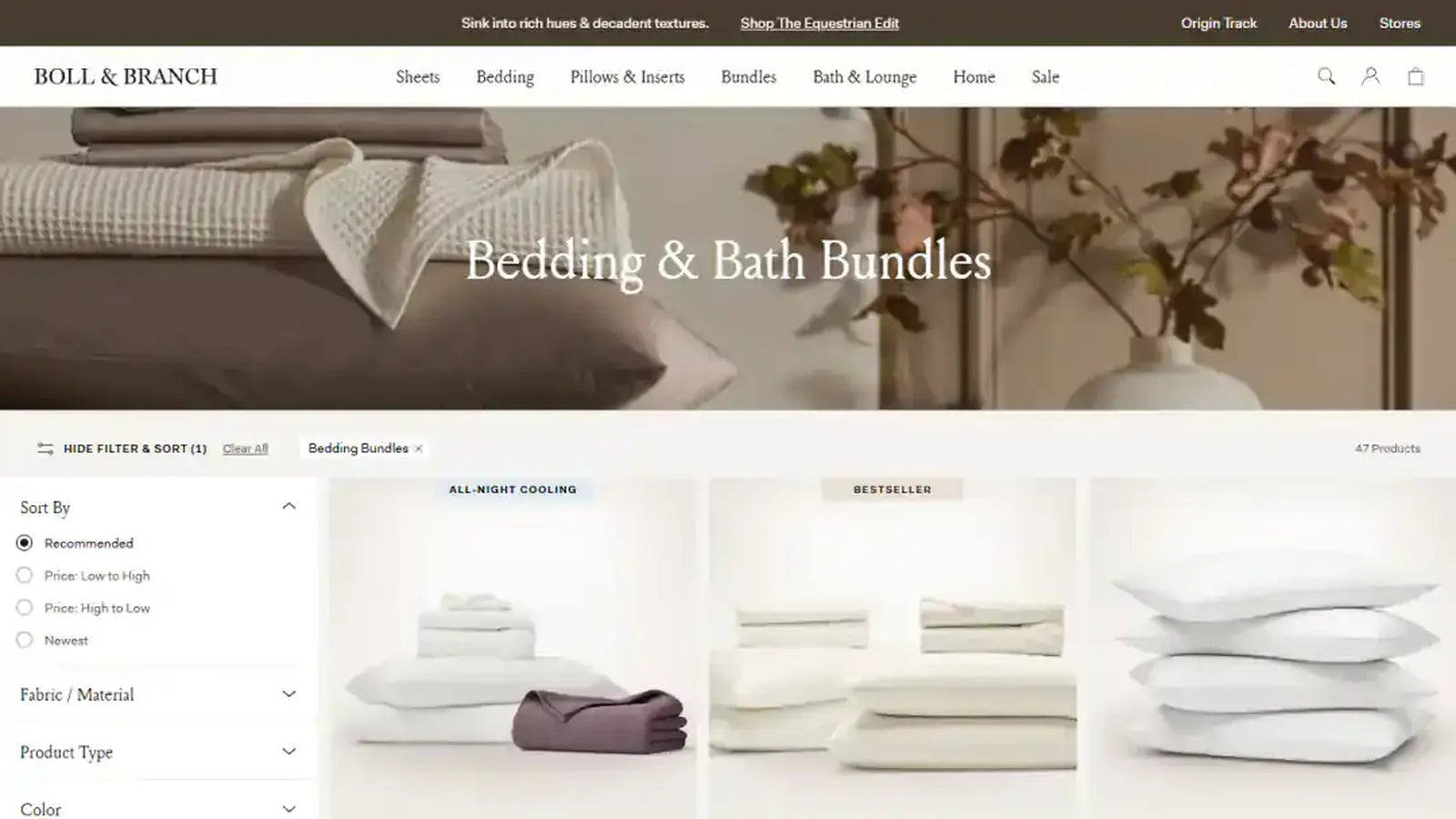 Boll & Branch bundle page — genuine desktop storefront capture from the project portfolio.