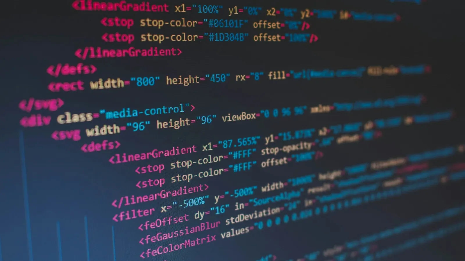 Photograph of lines of HTML codes.