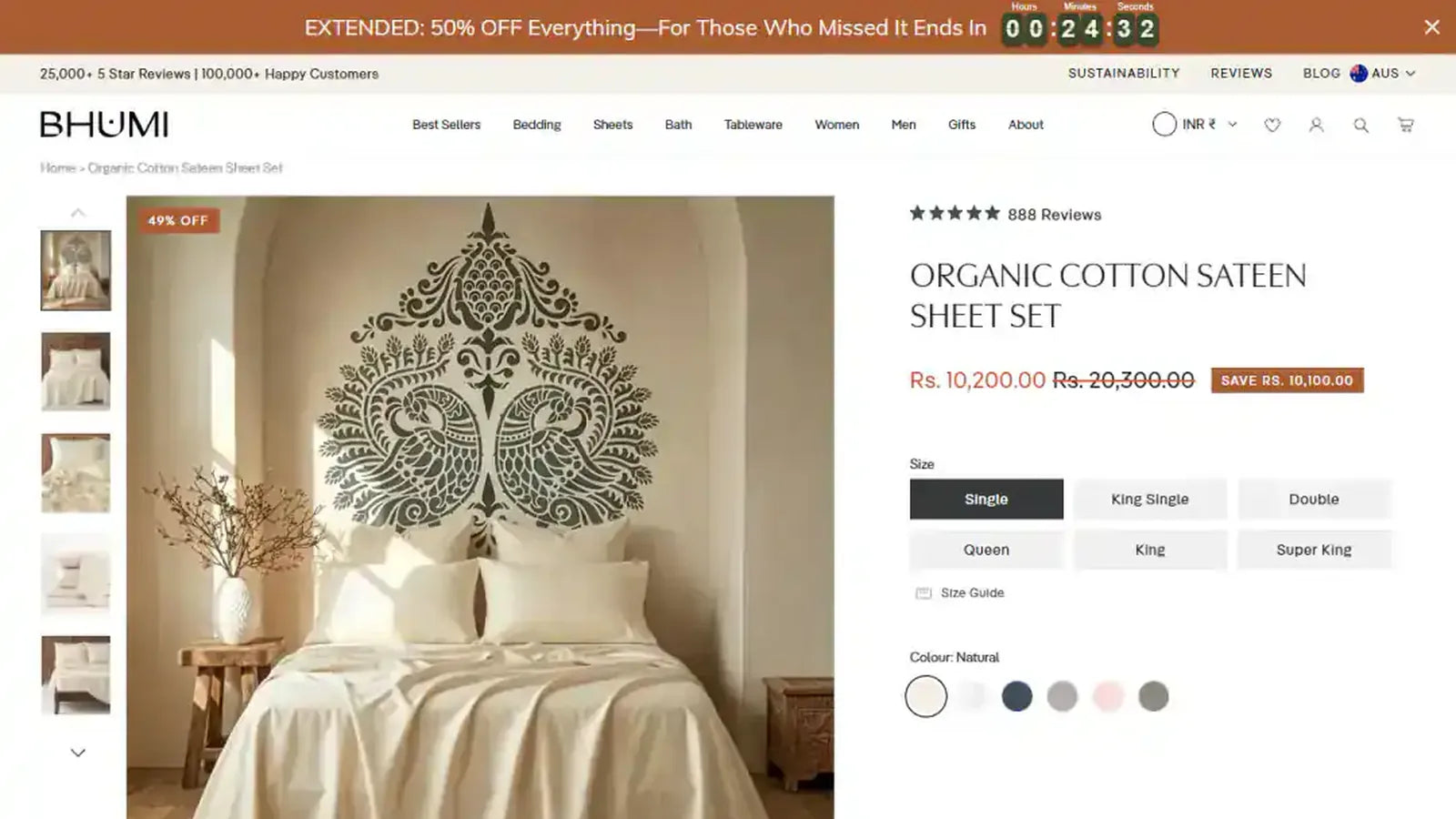 Bhumi Organics product page — genuine desktop storefront capture from the project portfolio.
