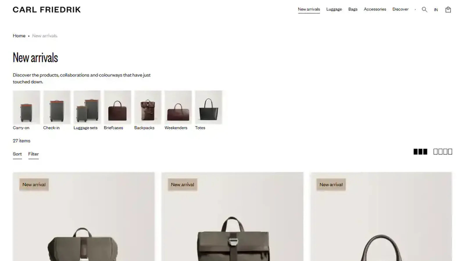 Carl Friedrik collection page — genuine desktop storefront capture from the project portfolio.