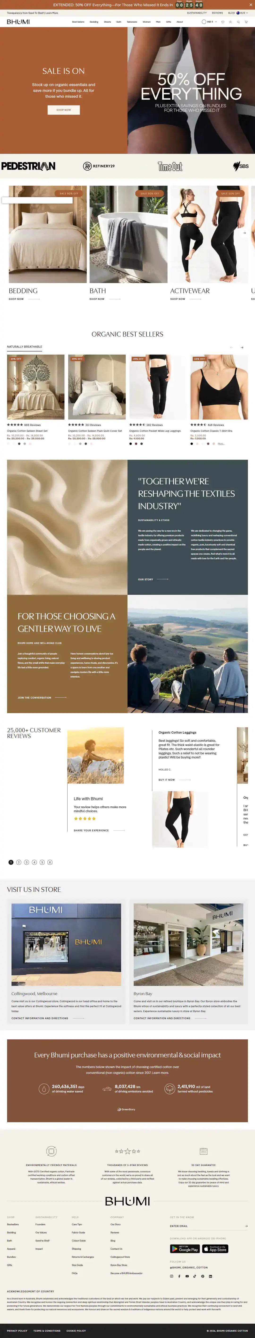 Full Bhumi organic bedding Shopify homepage case study