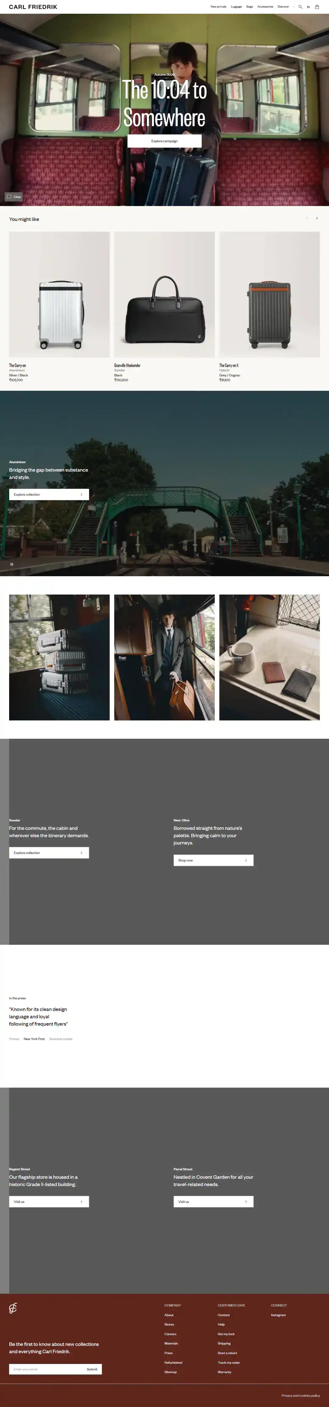 Full Carl Friedrik luxury luggage Shopify Plus homepage case study
