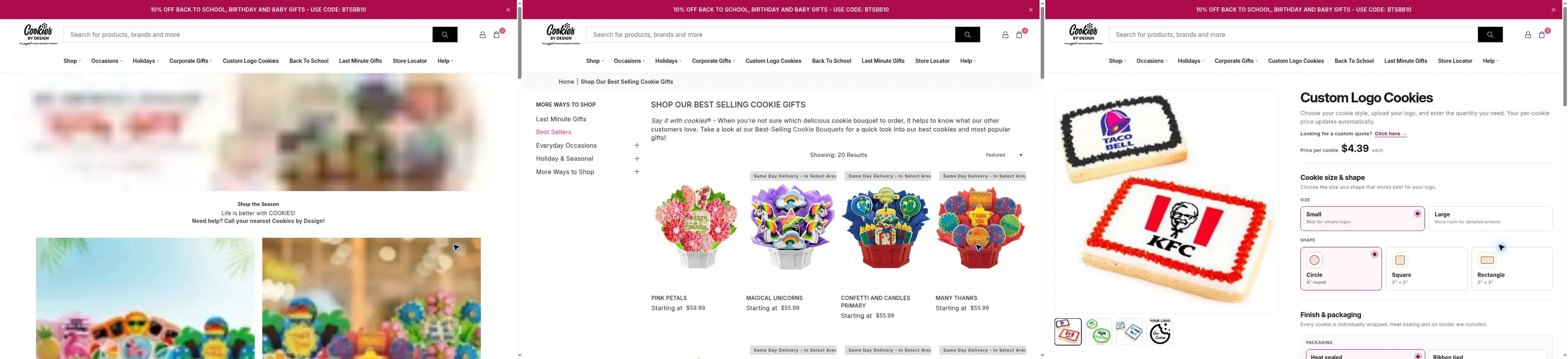 Cookies by Design homepage storefront snapshot