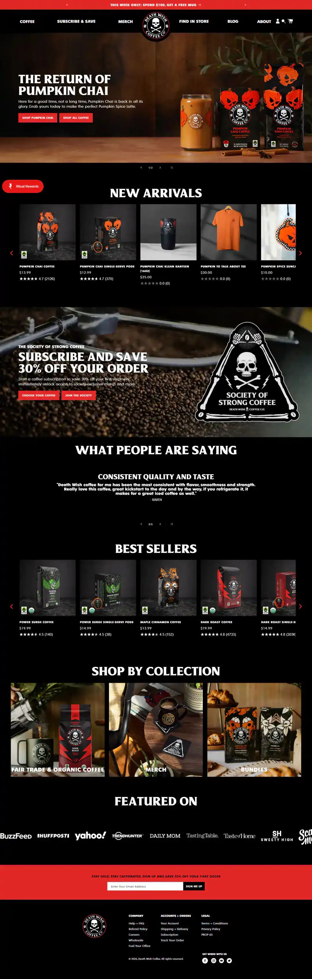 Full Death Wish Coffee Shopify homepage case study