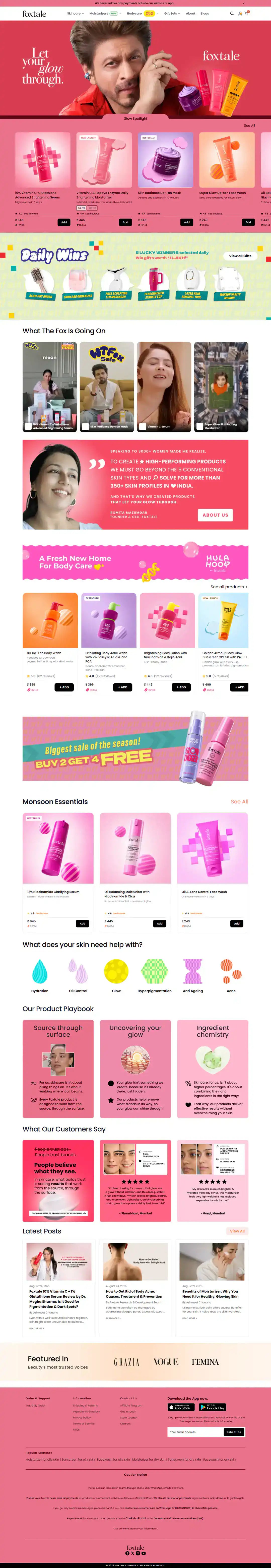Full Foxtale skincare Shopify homepage case study