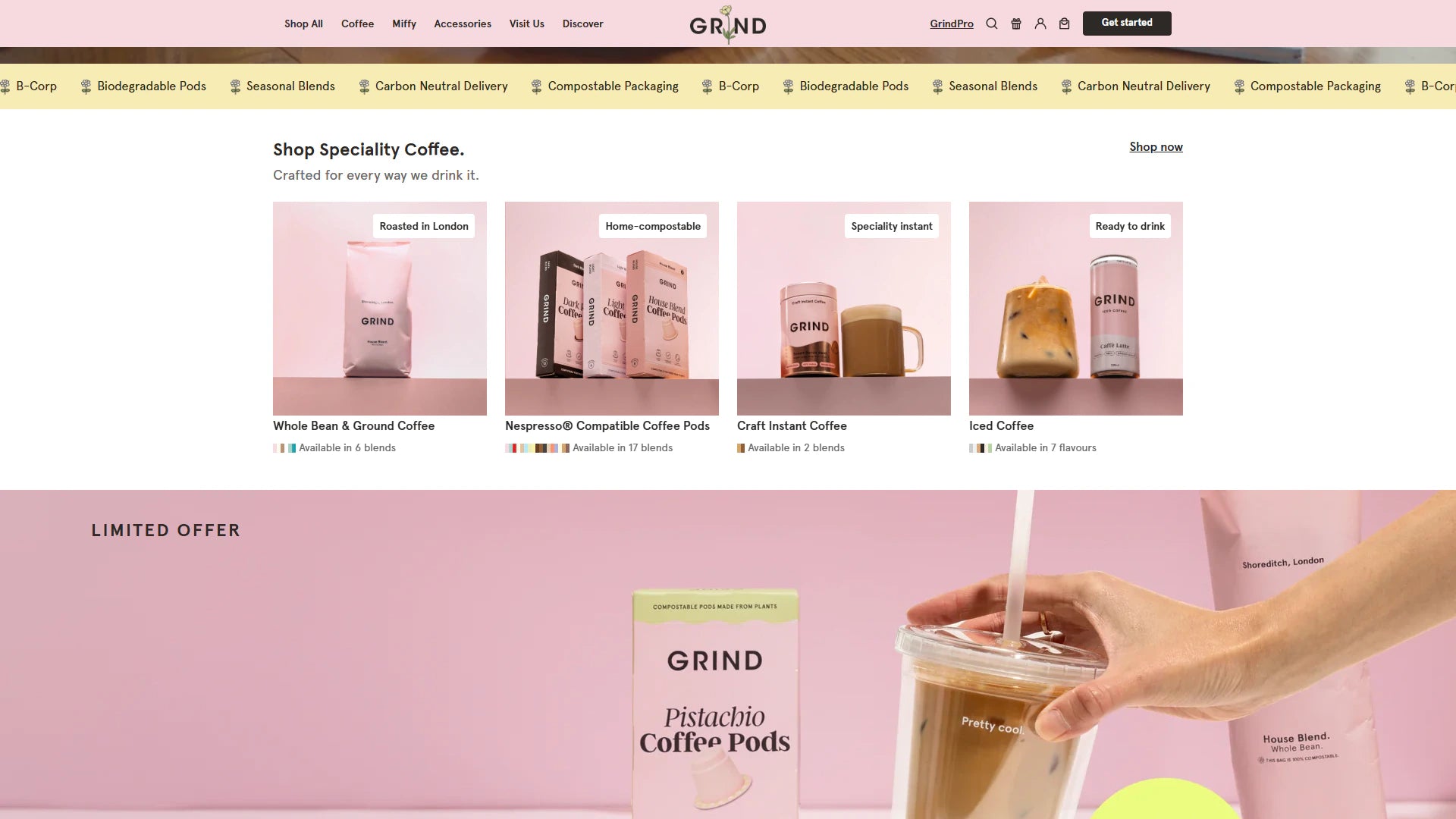 Grind desktop Shopify homepage