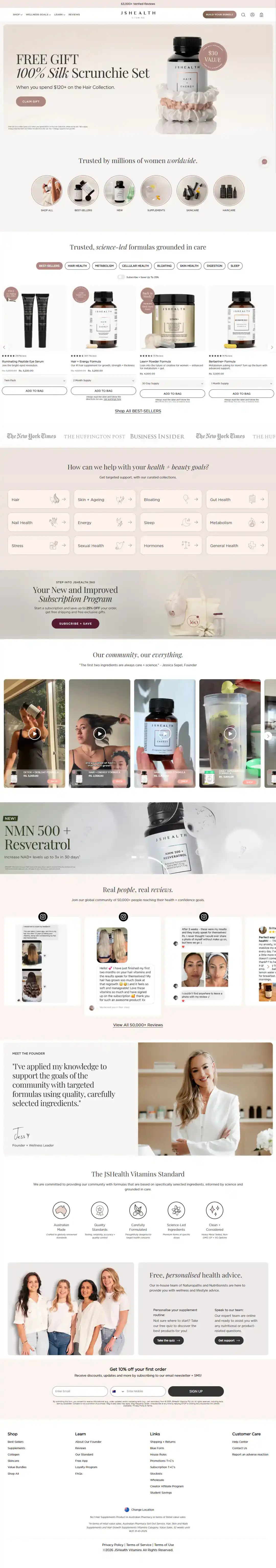 Full JSHealth Vitamins Shopify wellness homepage case study