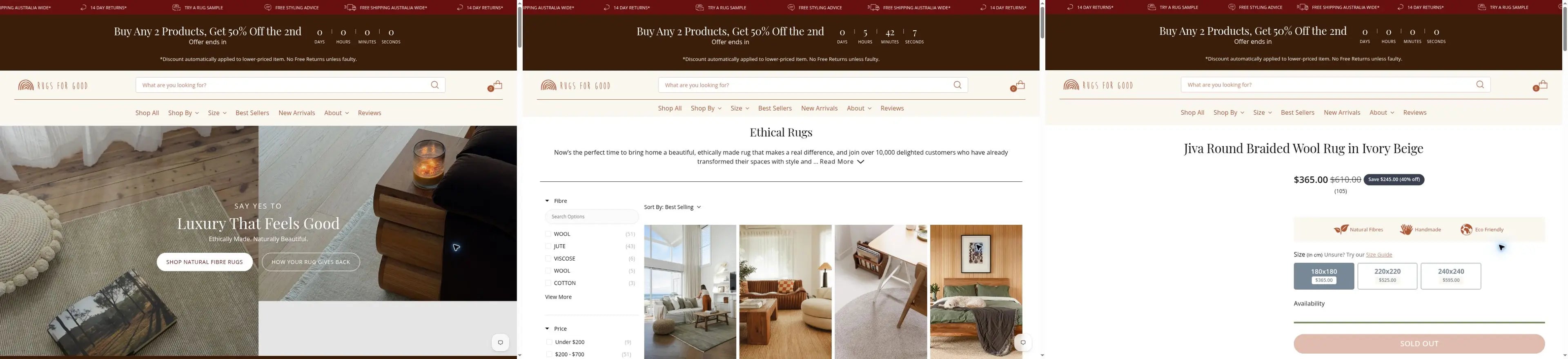 Rugs For Good homepage storefront snapshot