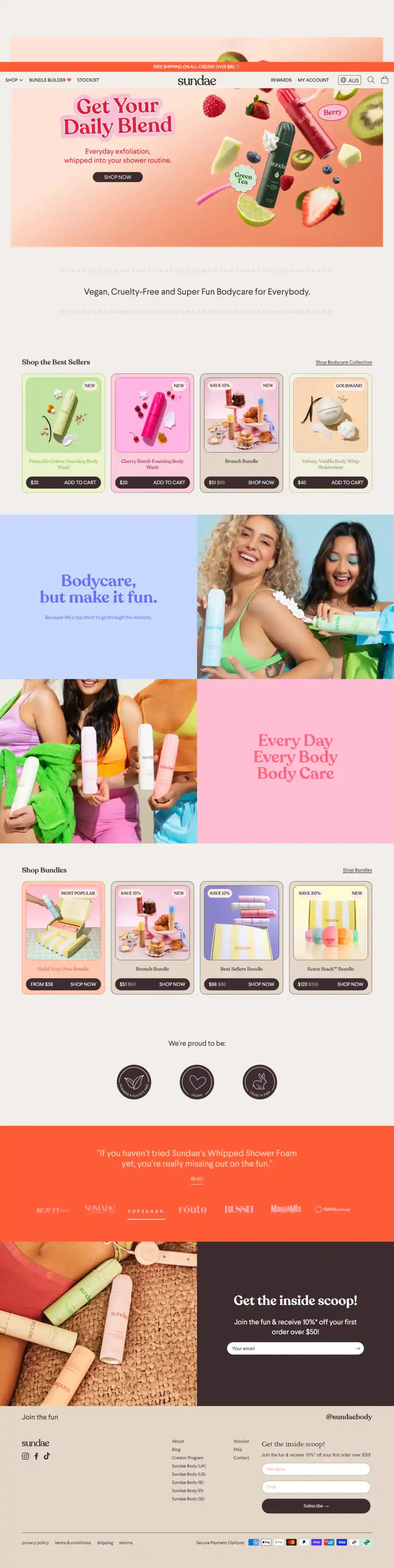 Full Sundae Body Shopify Plus beauty homepage case study