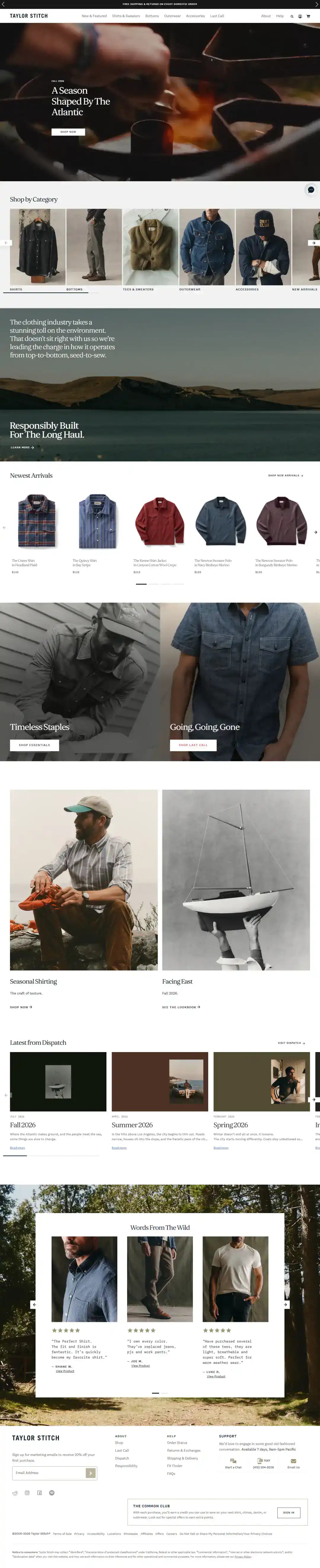 Full Taylor Stitch menswear Shopify homepage case study