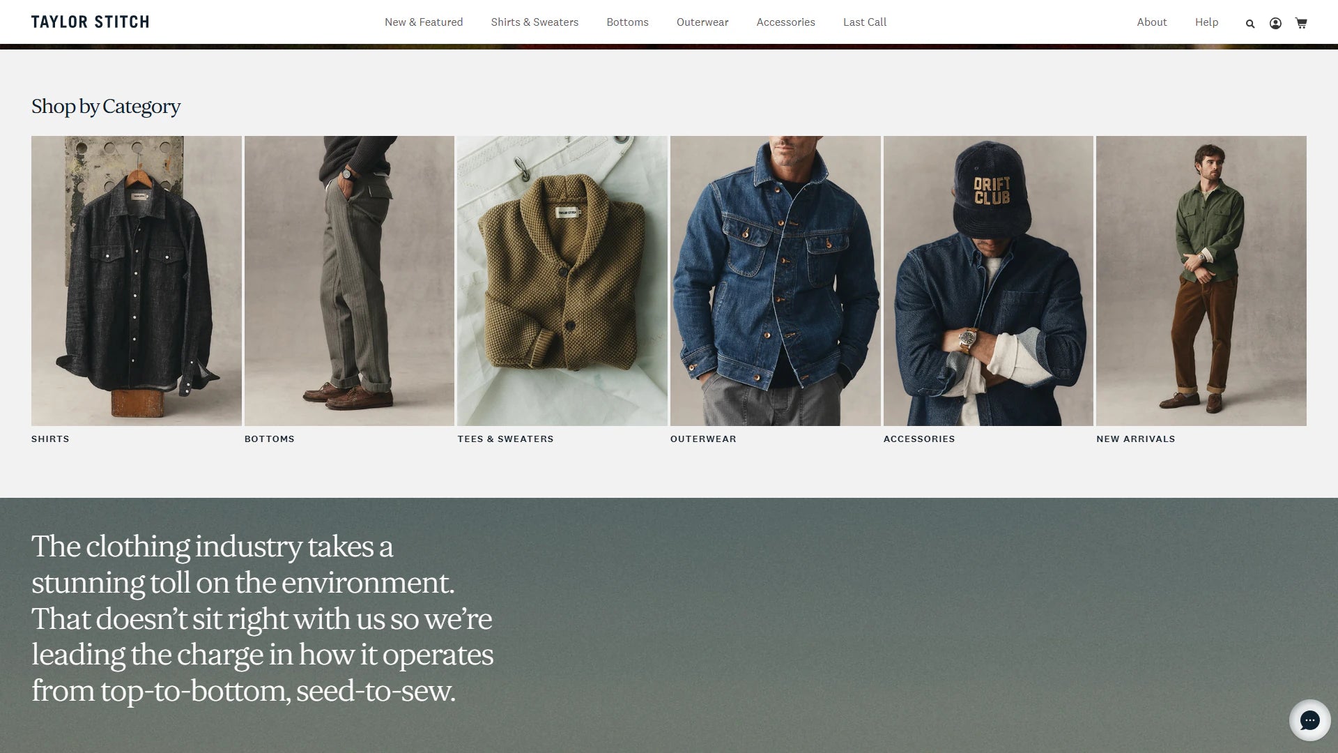 Taylor Stitch desktop Shopify homepage