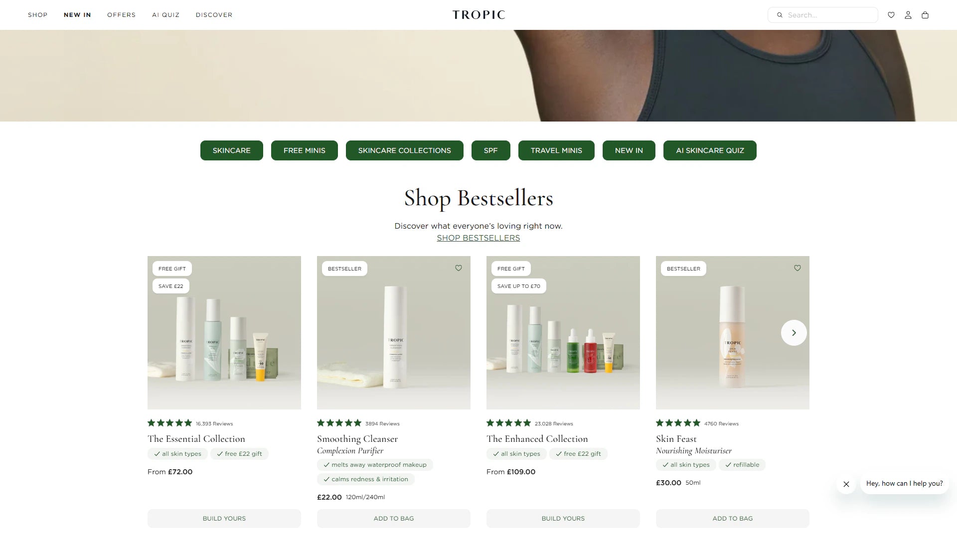 Tropic desktop Shopify homepage