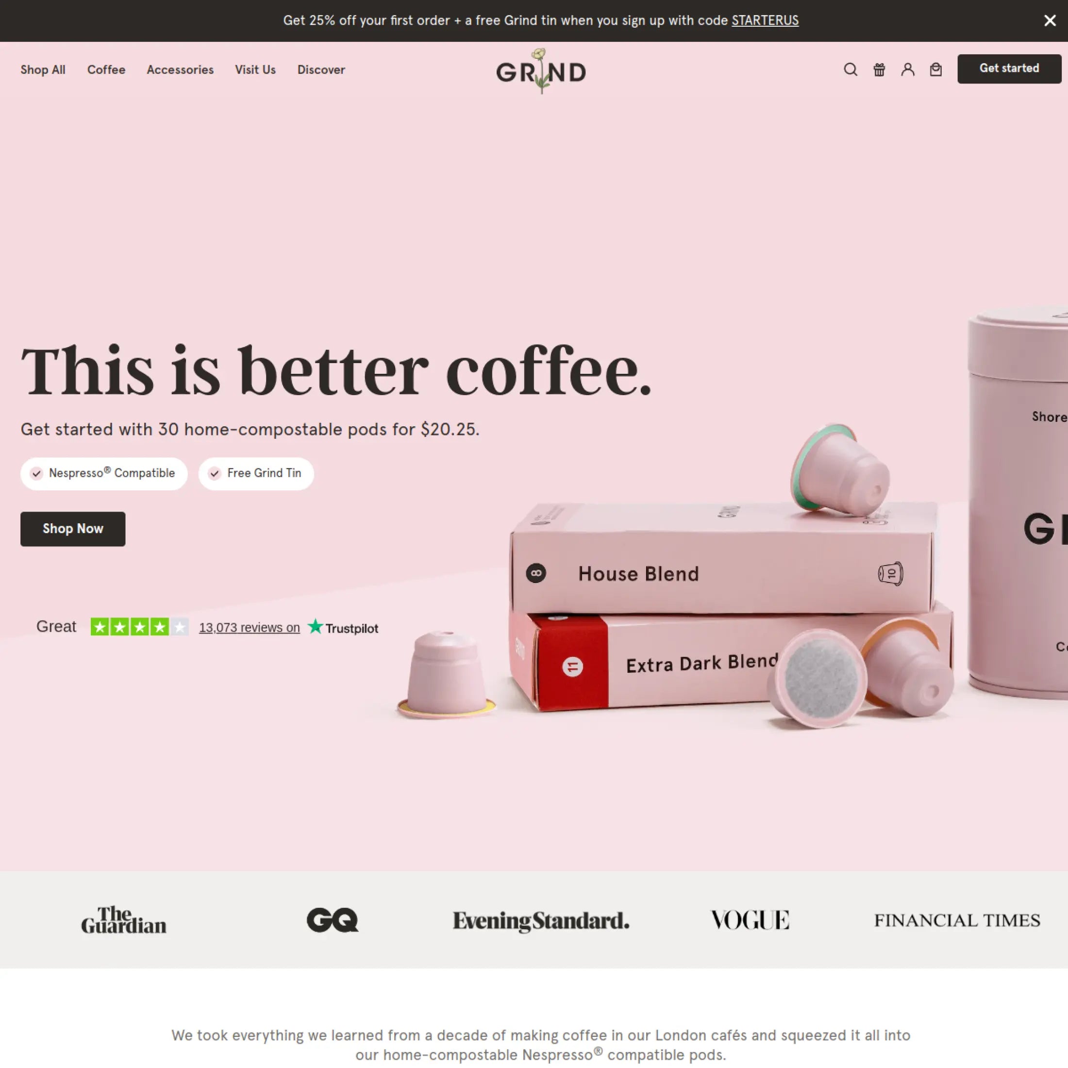 Grind real high-resolution Shopify storefront screenshot and ecommerce website