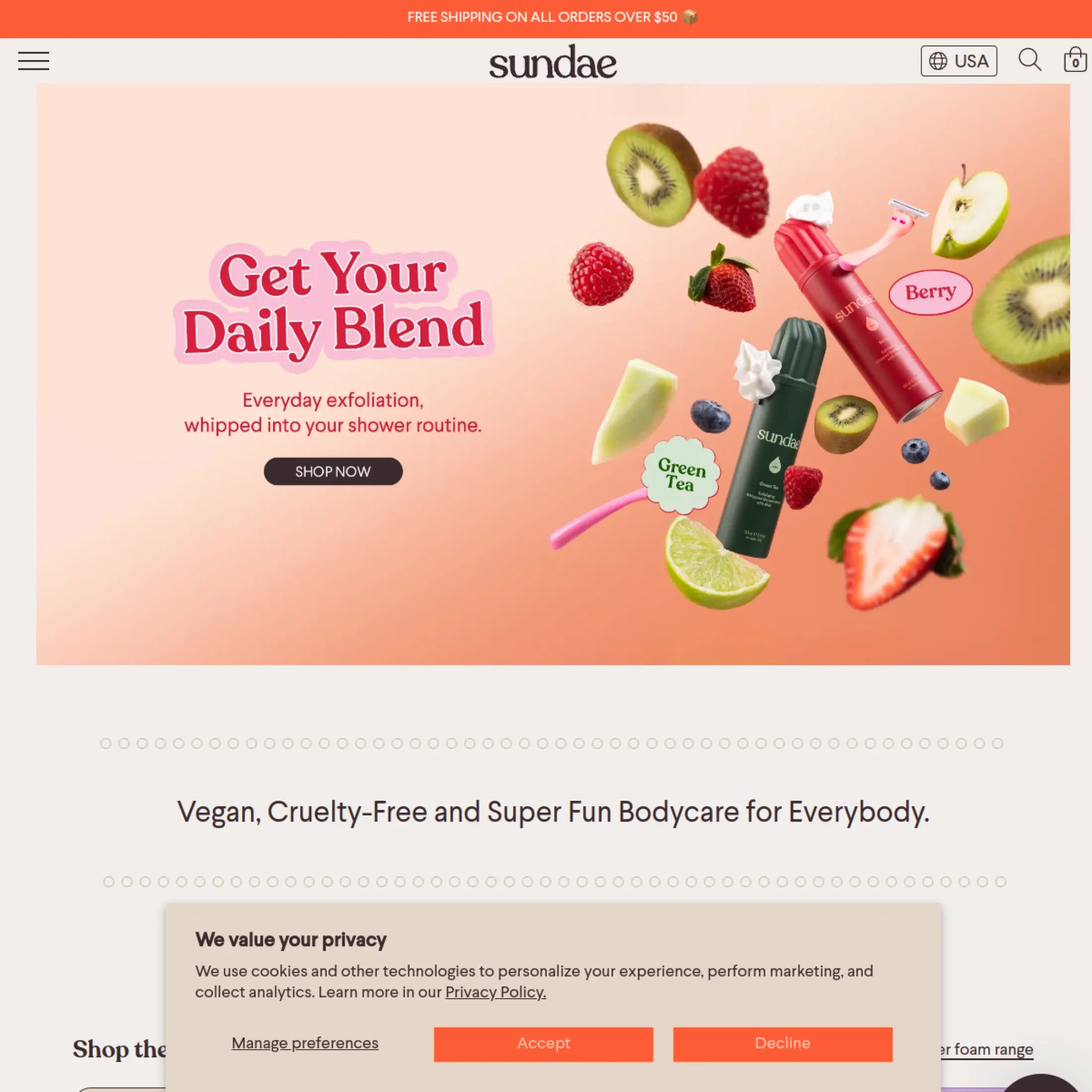 Sundae Body real high-resolution Shopify storefront screenshot and ecommerce website