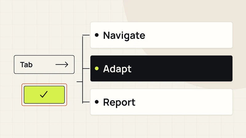 Use the site and report a barrier. Diagram labels: Navigate, Adapt, Report.