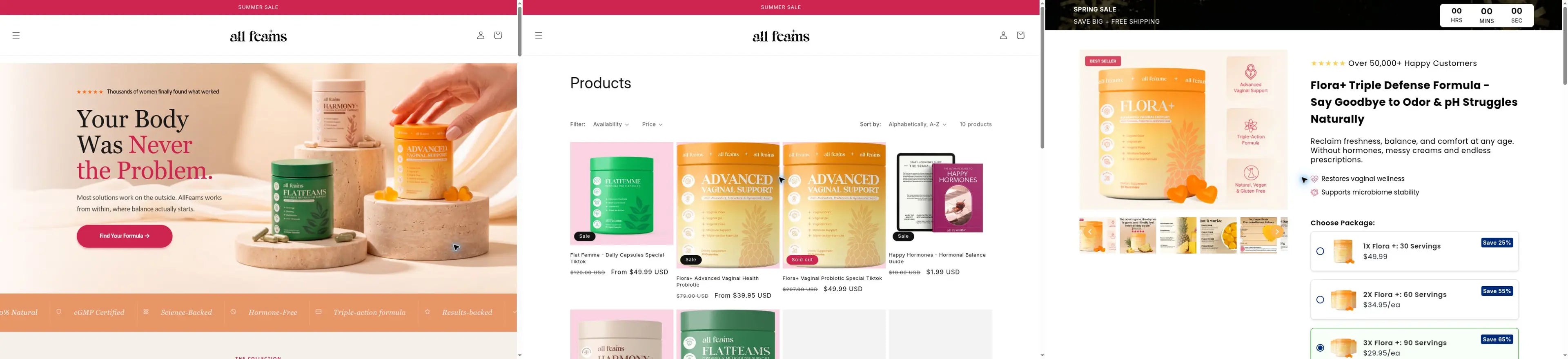 AllFeams homepage storefront screenshot