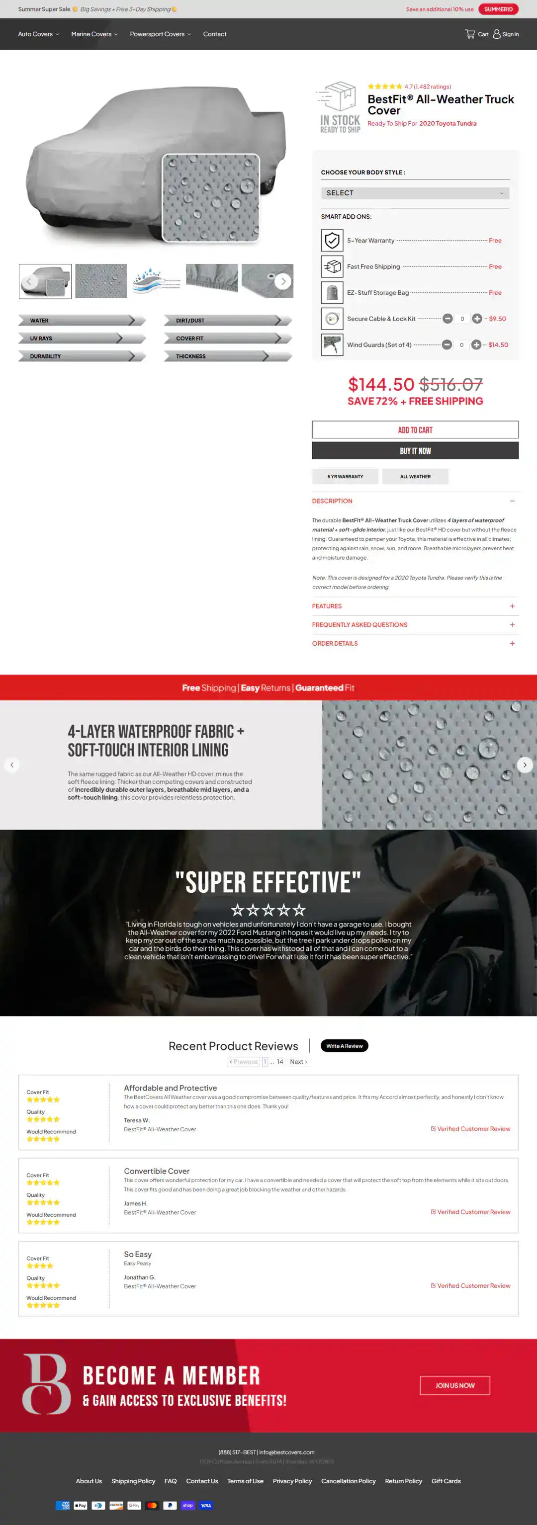 BestCovers product page storefront screenshot