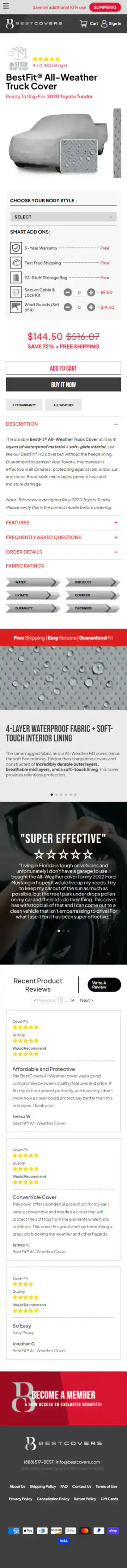 BestCovers Shopify Project | Vivek Codes product page mobile Shopify storefront capture