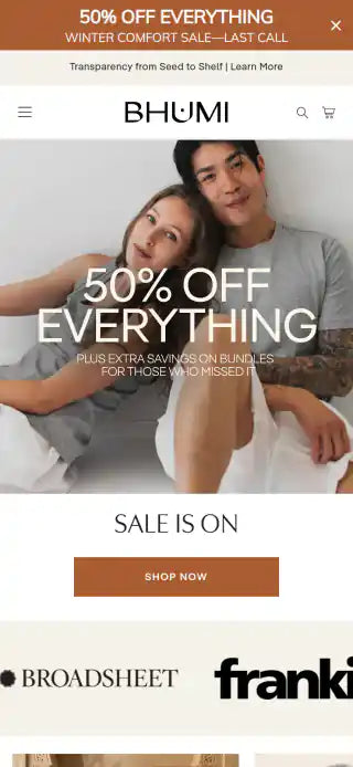 Bhumi Organics Shopify Project | Vivek Codes homepage mobile Shopify storefront capture