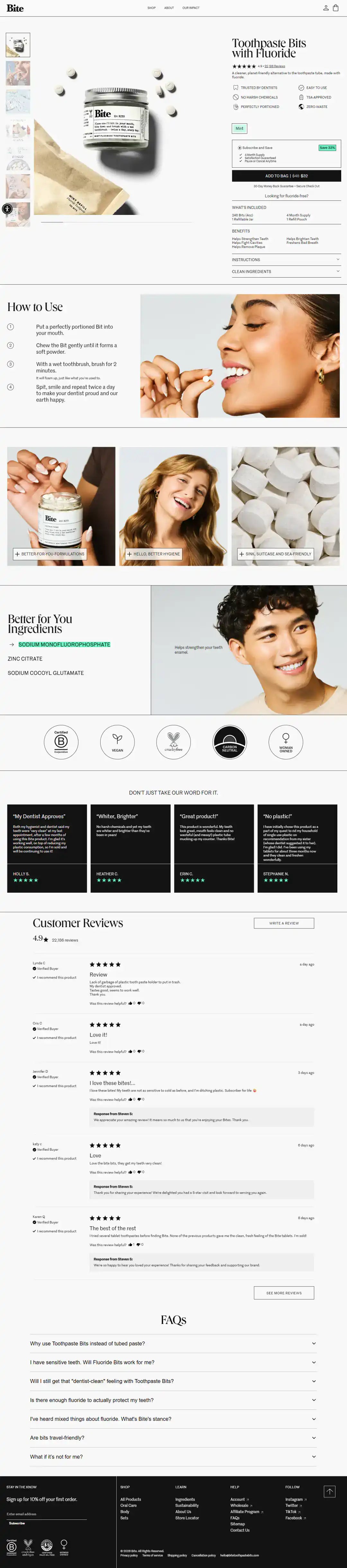 Bite subscription page page storefront screenshot