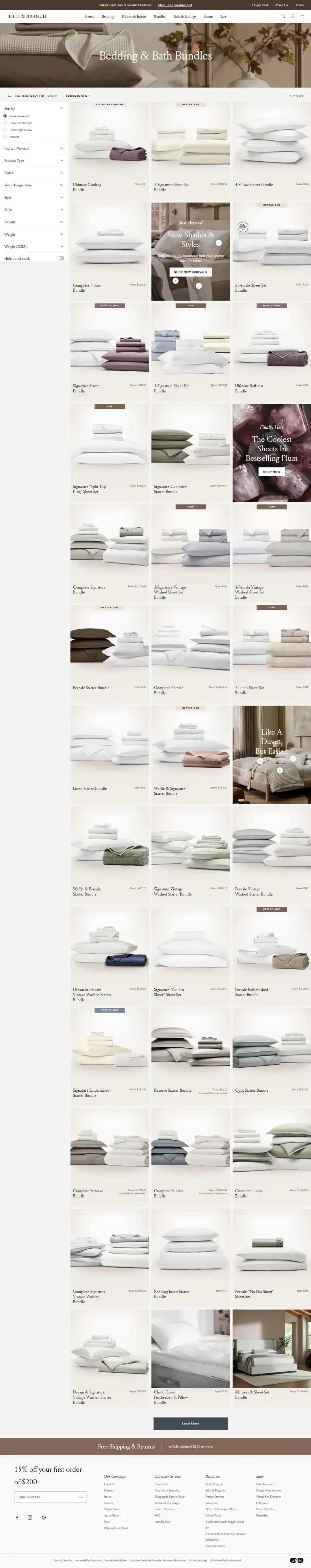 Boll & Branch bundle page page storefront screenshot