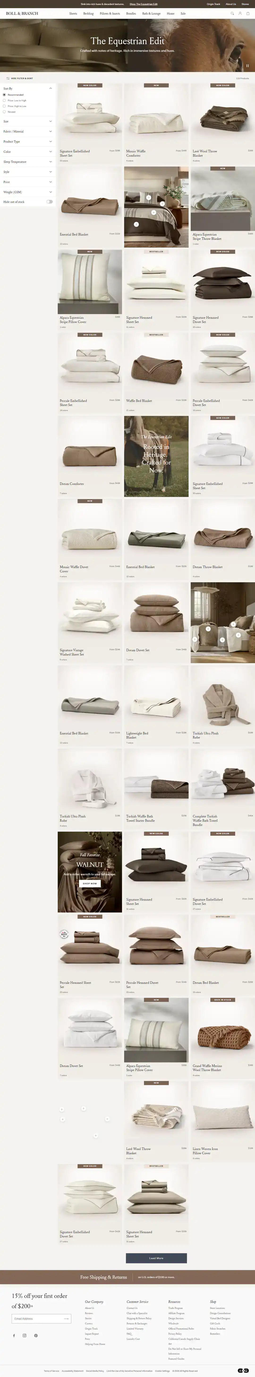Boll & Branch Shopify Project | Vivek Codes collection page desktop Shopify storefront capture