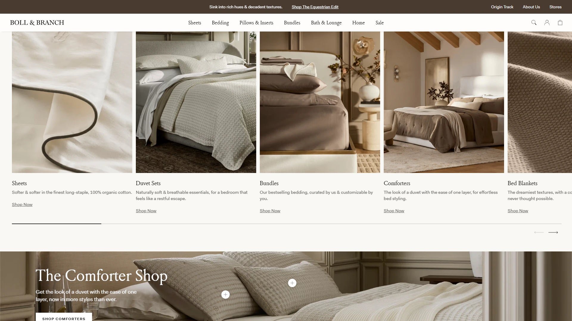 Boll & Branch homepage storefront screenshot