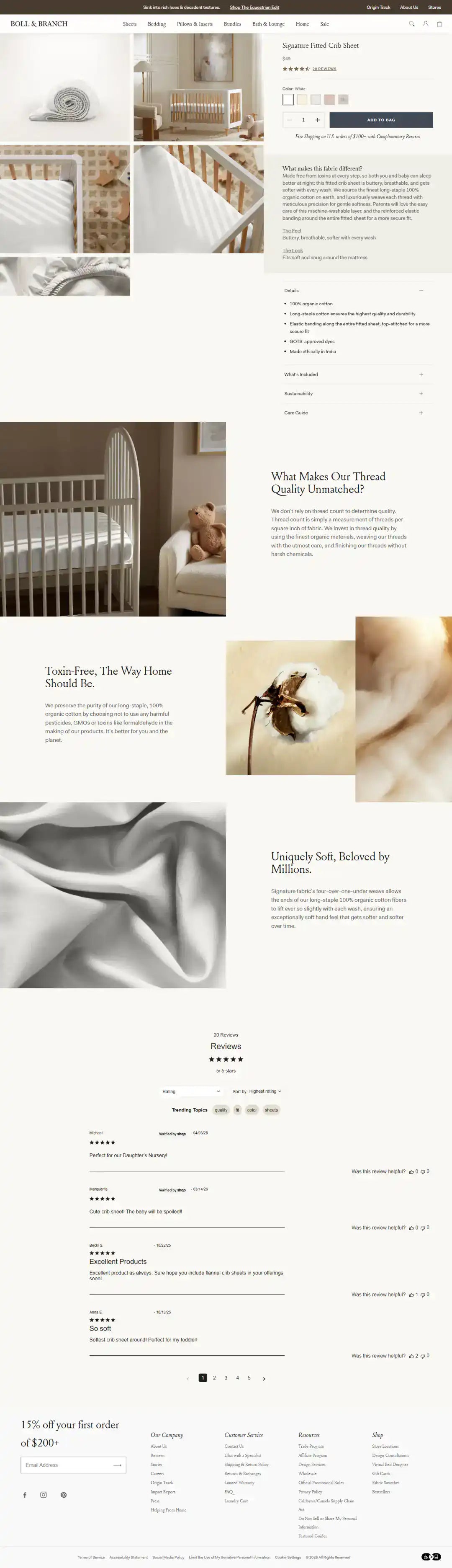 Boll & Branch product page storefront screenshot