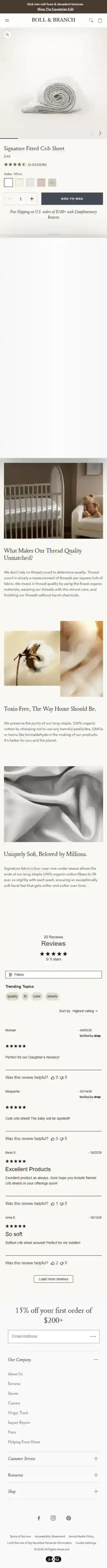 Boll & Branch Shopify Project | Vivek Codes product page mobile Shopify storefront capture