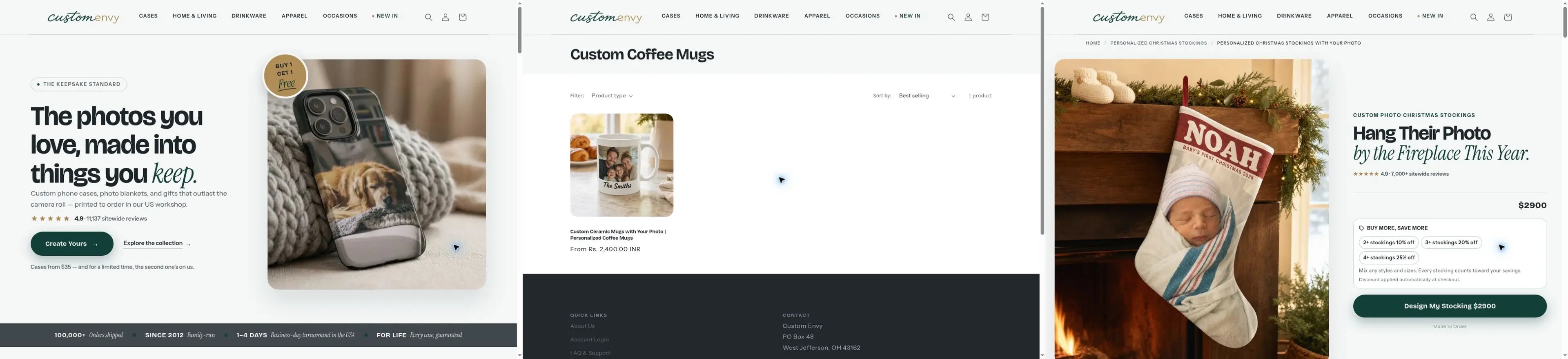Custom Envy homepage storefront screenshot