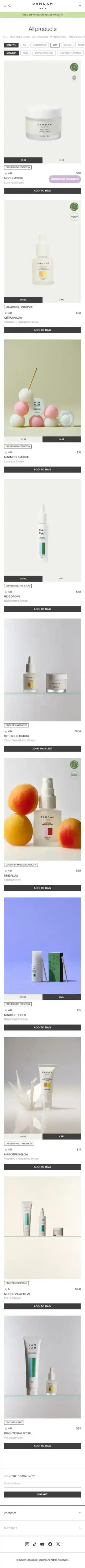 DAMDAM Tokyo Shopify Project | Vivek Codes collection page mobile Shopify storefront capture