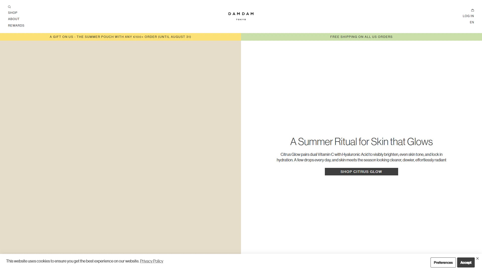 DAMDAM Tokyo homepage storefront screenshot