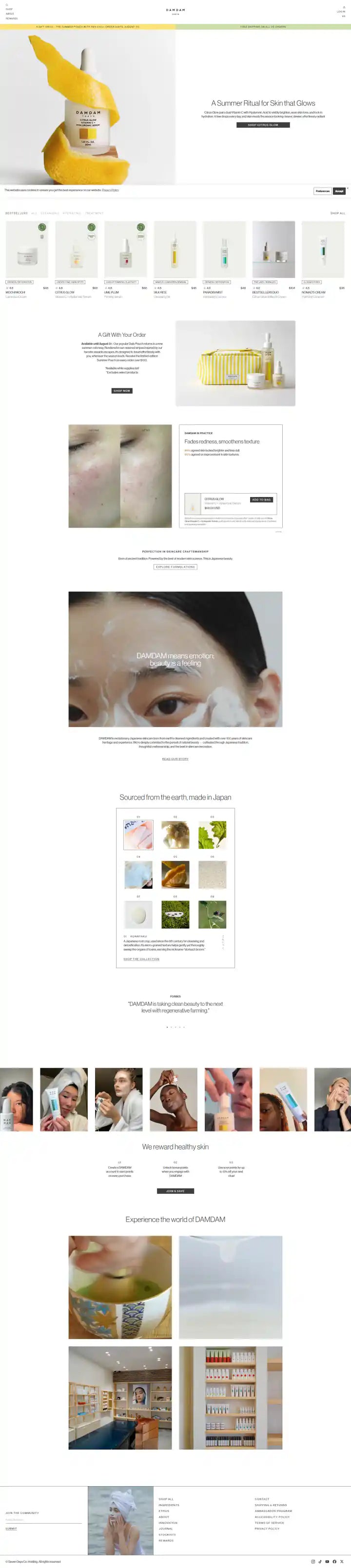 DAMDAM Tokyo Shopify Project | Vivek Codes homepage desktop Shopify storefront capture