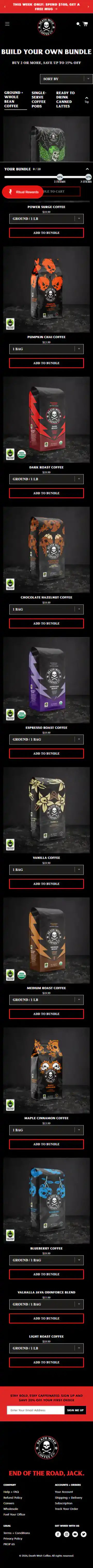 Death Wish Coffee Shopify Project | Vivek Codes bundle builder mobile Shopify storefront capture
