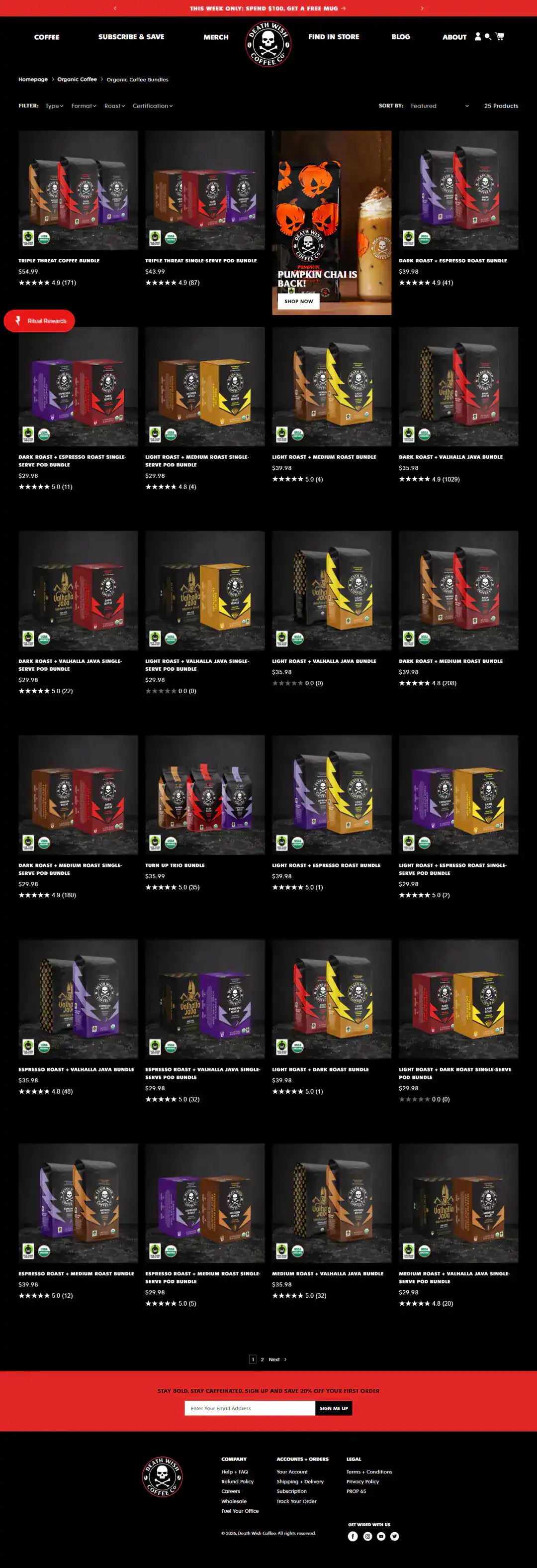 Death Wish Coffee bundle page page storefront screenshot
